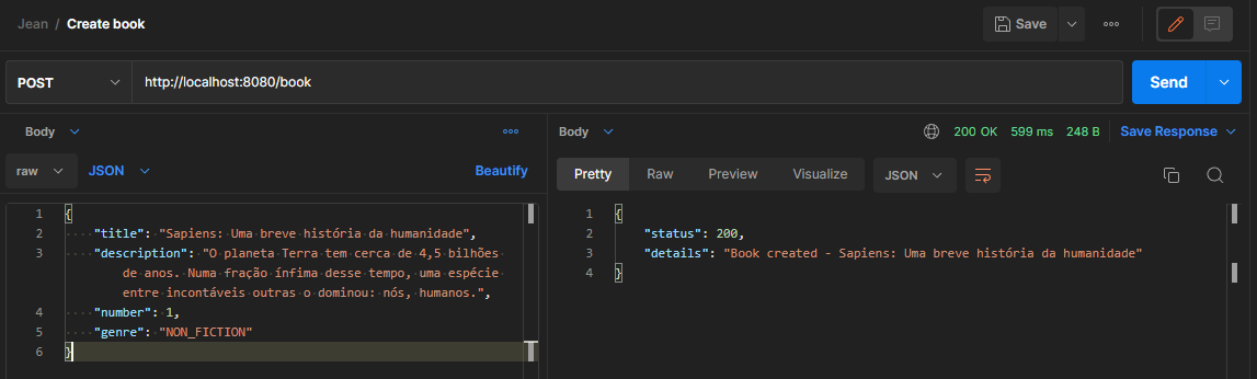Mensagem de sucesso quando o livro foi cadastrado